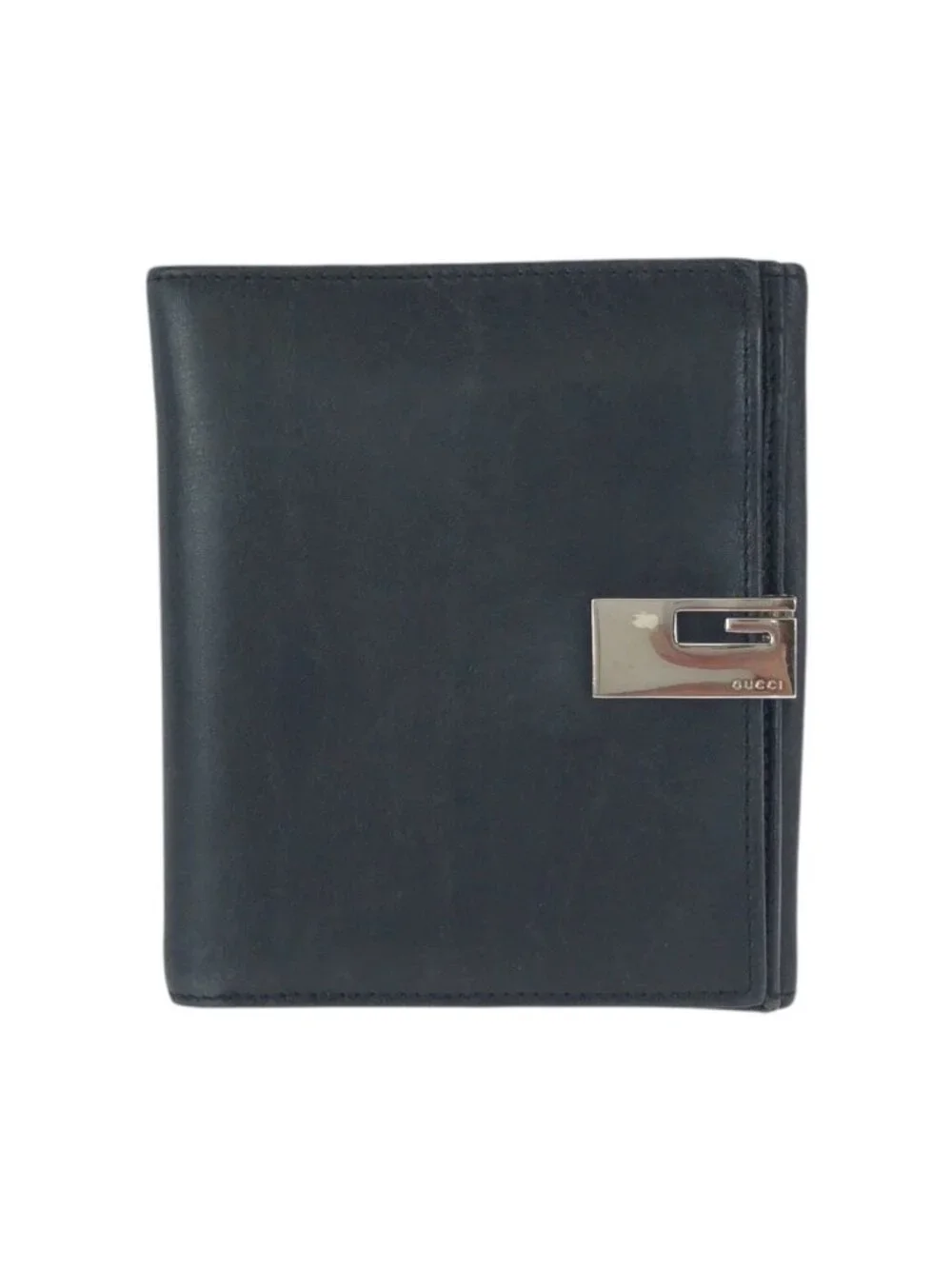 Gucci Black Silver Leather 035 Fold Wallet Compact